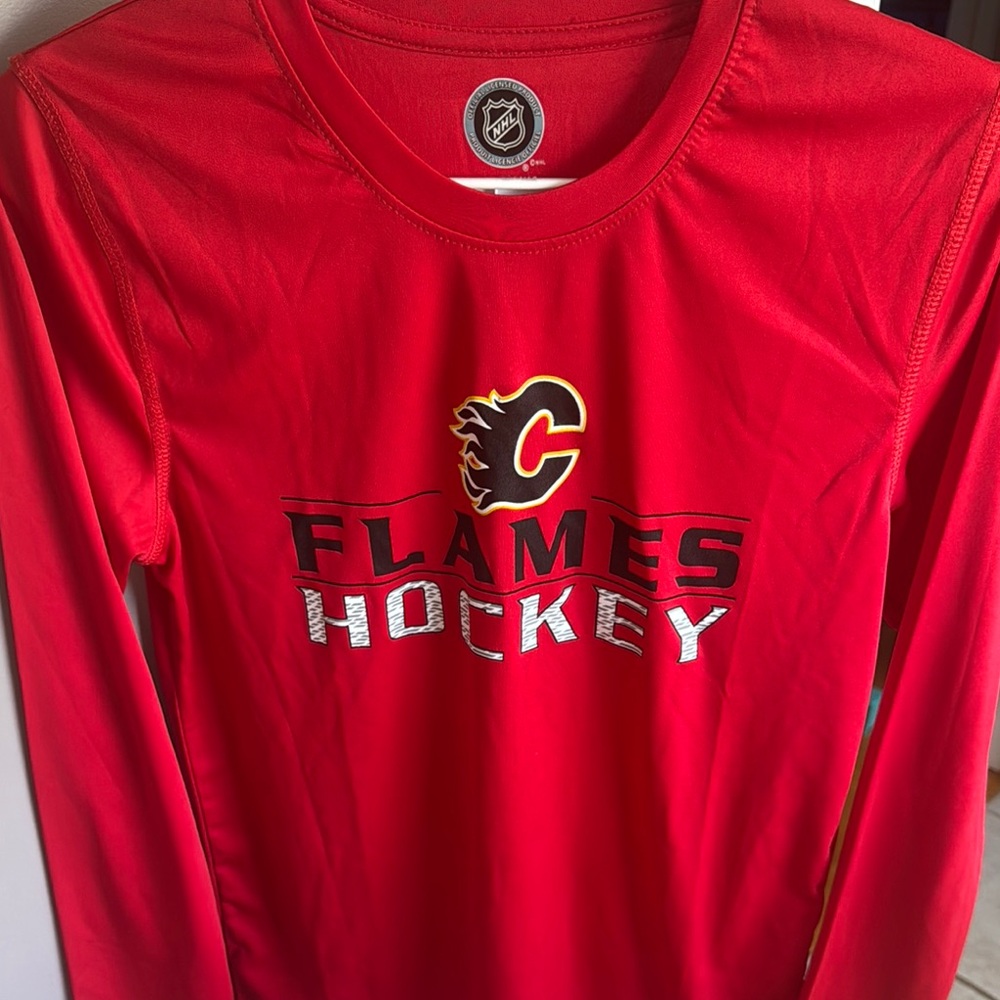 Red Flames Hockey Long Sleeve Shirt